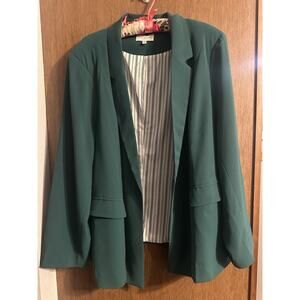 Skies are Blue Curvy Welt Pocket Blazer 3x Green Career Work open front plus